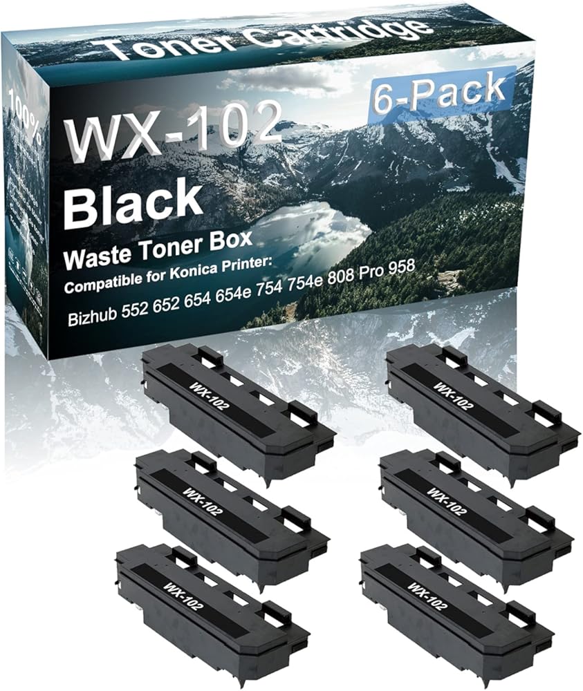 Credibility Store 6-Pack Compatible High Yield 552 652 654 654e 754 754e 808 Pro 958 Printer Waste Cartridge Replacement for Konica Minolta WX-102 WX102 Toner Cartridge (Black)