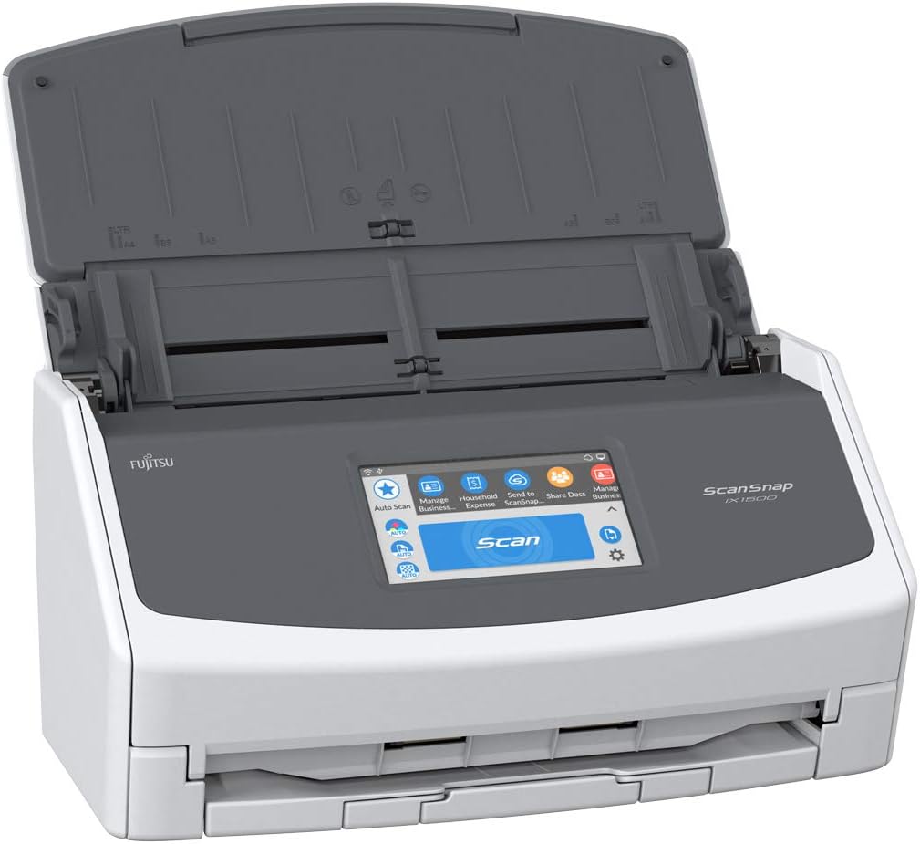 ScanSnap Fujitsu iX1500 Color Duplex Document Scanner with Touch Screen for Mac or PC, White (2018 Release)