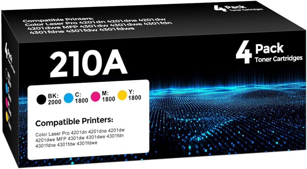 W.L.M 210A Toner Cartridge 4Pack Compatible with HP 210A 210X Toner Cartridge with 210A Toner Color Laser Jet Pro MFP 4301fdw 4201dw 4201dn 4301fdn 4301fdw 4301dw Printer (Black/Cyan/Magenta/Yellow)