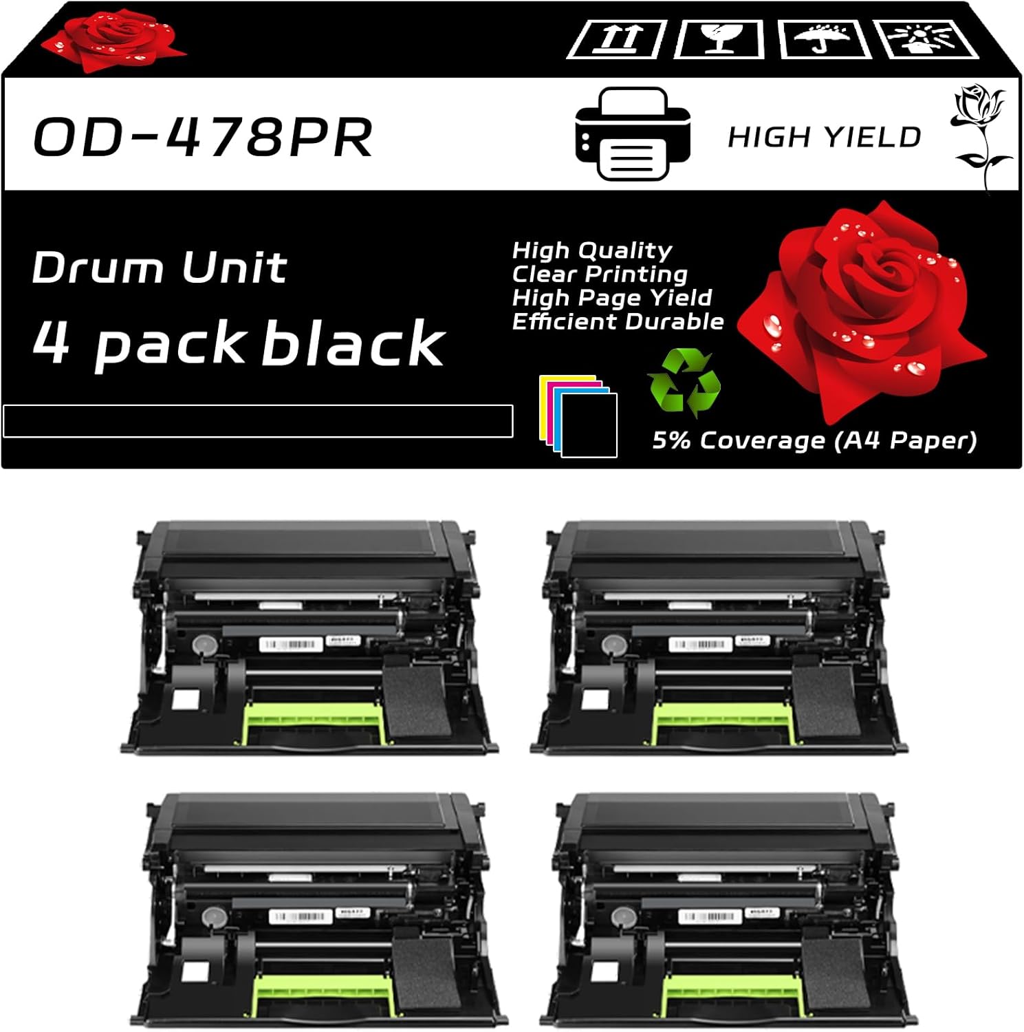 BEMPP OD-478PR Drum Unit Compatible for Toshiba E-Studio 408p 408s 448s 478p 478s Printers, with Chip, High Yield 100000 Pages, Clear Printing (4 Pack Black)