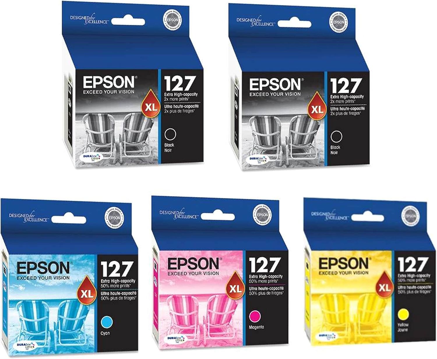Epson DURABrite T127 Ultra 127 Extra High-capacity Inkjet Cartridge (1, 2-Black-1-Cyan-Magenta-Yellow-)