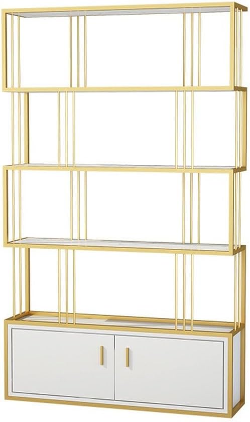 LOVULIFE Book Shelf Storage Rack Home Metal Bookshelf with Cabinet Living Room Partition Screen Flower Stand Office Decoration Display Stand Bookshelf Bookcase(Color:C), 120*30*180cm