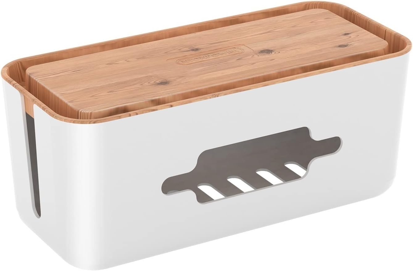 Cable Manager Box Hard Plastic Desktop with Cover for Home Office Cable Winder Storage Cable Cords Organizer Boxes (Color : Small Brown) (Small Wood Color)