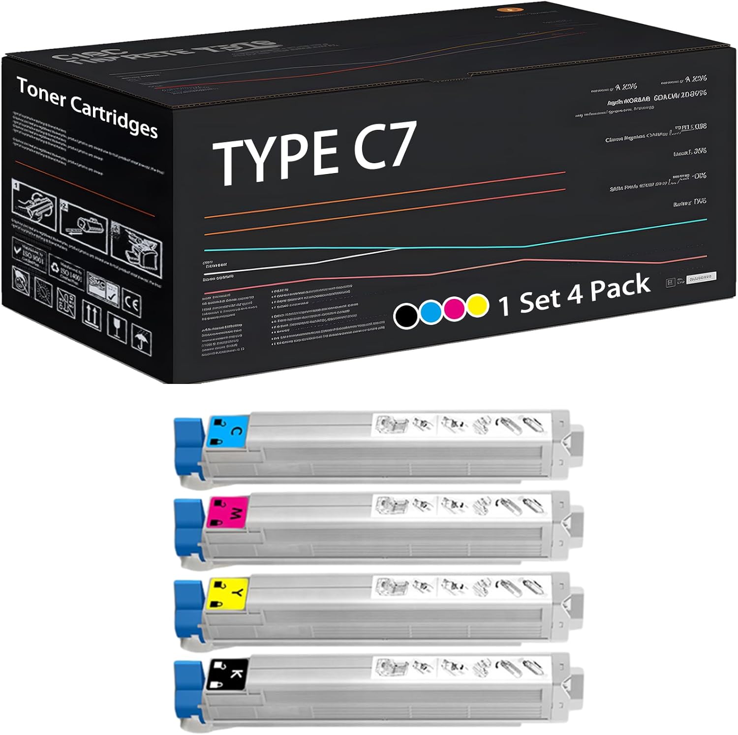 UVUMB Type C7 Toner Cartridges Compatible for Okidata OKI C9600N C9600HDN C9800HDN C9800HN Printers, High Yield 16000 Pages (Multicolor)
