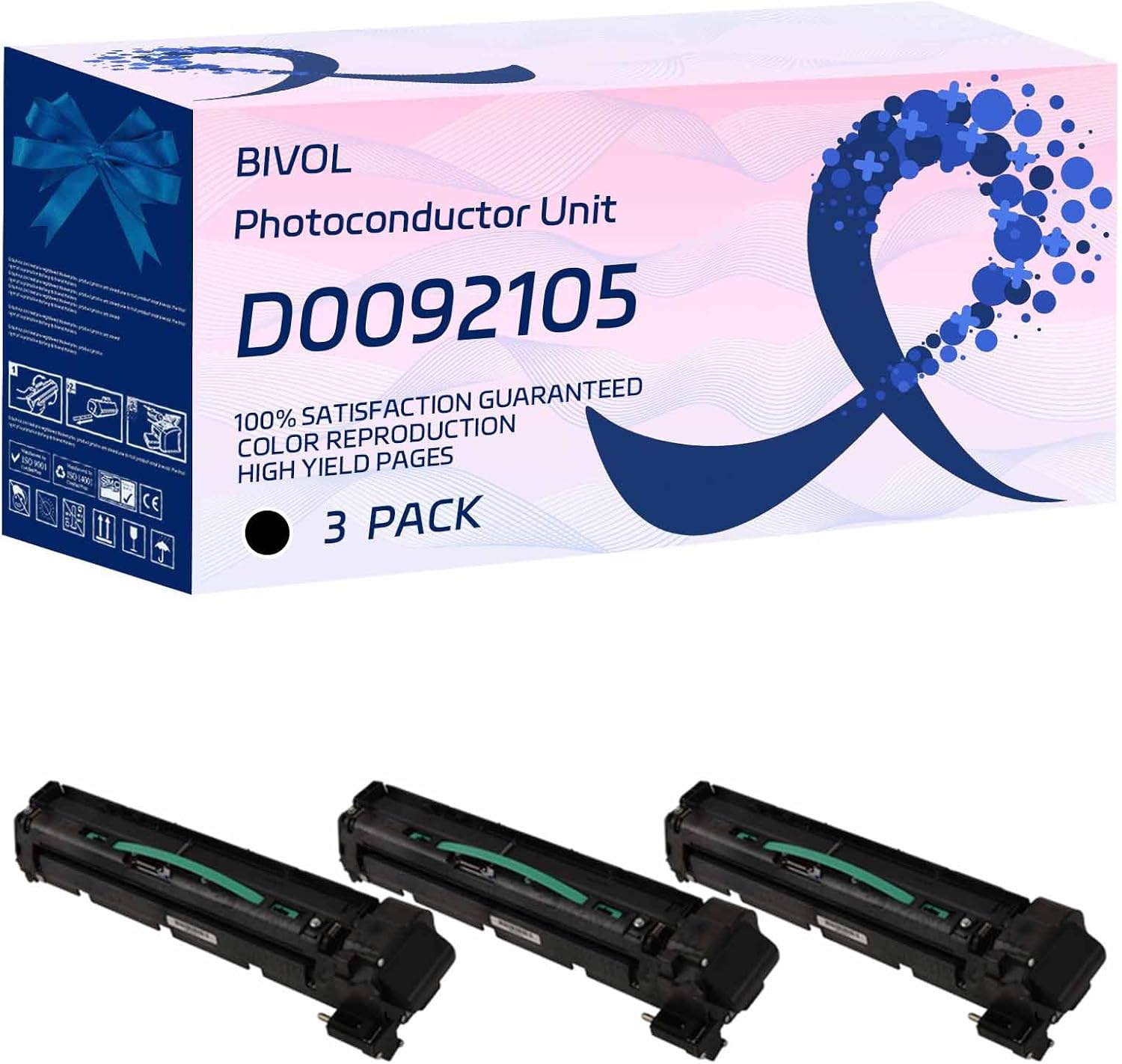BIVOL D0092105 Photoconductor Unit Compatible for Ricoh Aficio MP 4002 4002SP 5002 5002SP Printers, High Yield 25000 Pages (3 Pack Black)