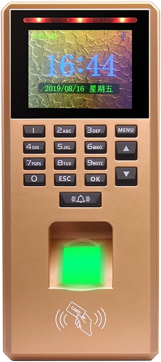 GHJKLZNMRU Time Clock 2.4 Inch Fingerprint Access Control Keypad USB Biometric System Electronic Time Clock Recorder Attendance Machine Office Electronics Products (Color : Golden)