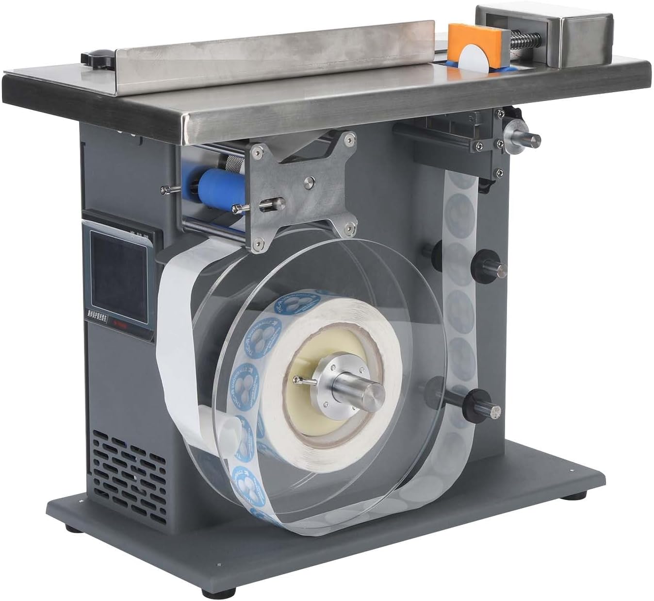 LYNNEYING Semi-Automatic 90° Corner Labeling Machine, ±0.5mm Accuracy, 15-30 PCS/Min, PLC Control & Touch Screen, for Cosmetic/Electronic Packaging, Metal Painted Sheet Metal, Fits φ25-30mm Labels