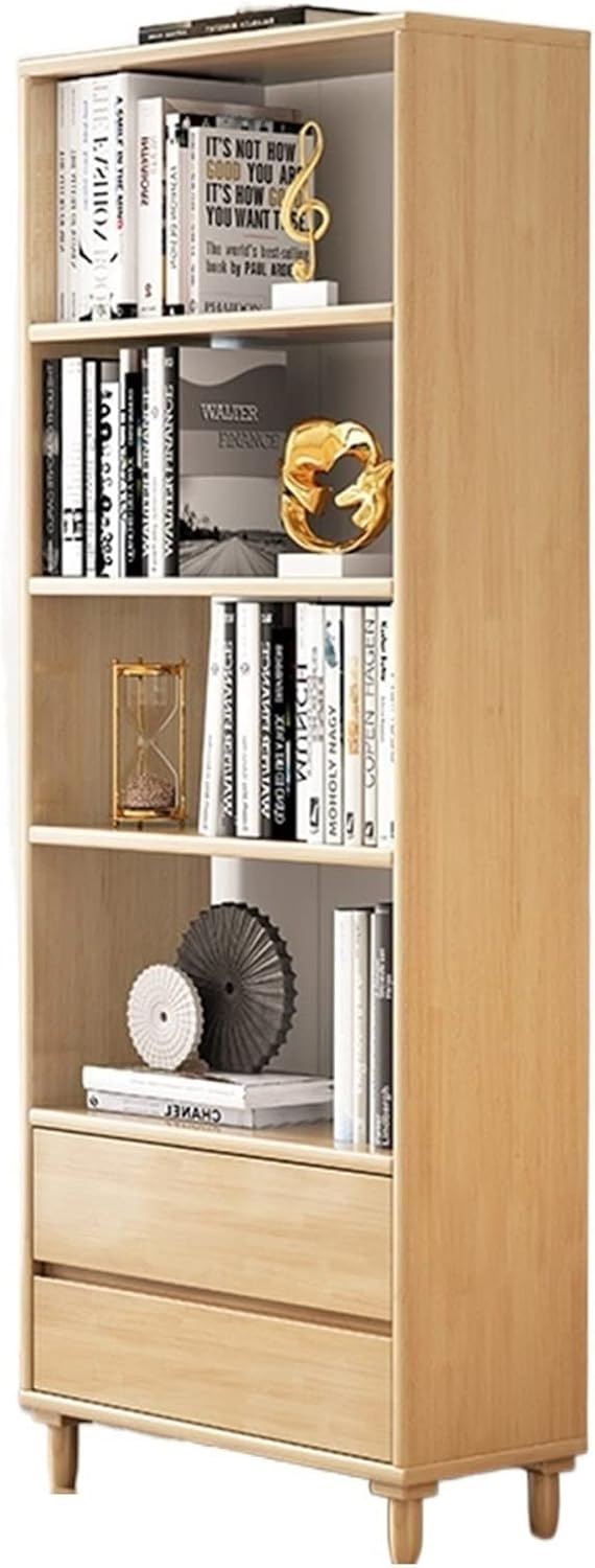 KIRANDY Solid Wood Bookcase, Combination Bookshelf Storage Rack for Bedroom, Floor Simple Study Cabinet (Color : Wood Color 30x60x180cm)