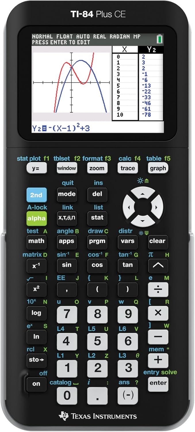 Texas Instruments TI-84 Plus CE Graphing Calculator, Black (Frustration-Free Packaging) (84PLCE/PWB/2L1/A) (Renewed)
