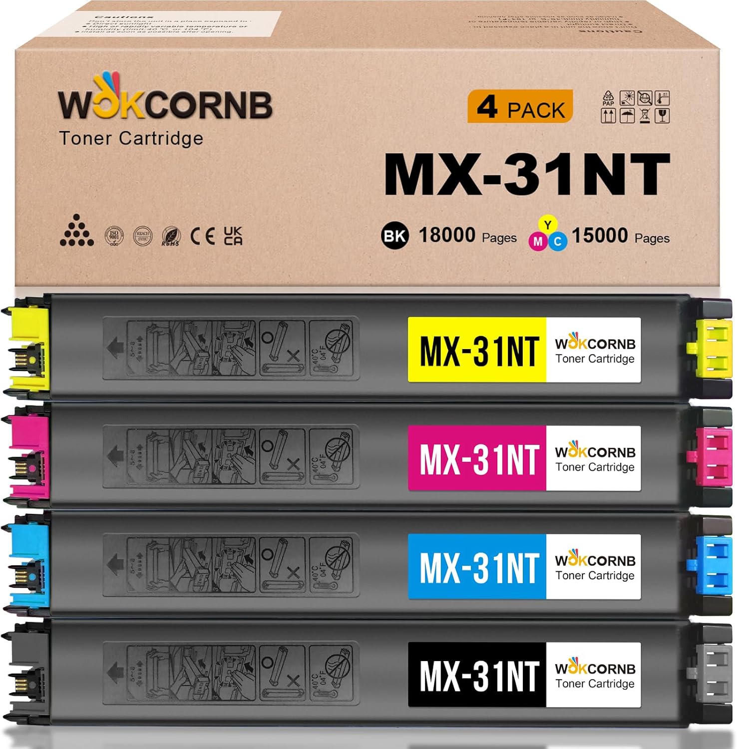 WOKCORNB MX-31NT Toner Cartridge Compatible for Sharp MX-31NT MX-31NT-BA MX-31NT-CA MX-31NT-MA MX-31NT-YA for Sharp MX-2600N 2601N 3100N 3101N Printer (4-Pack)