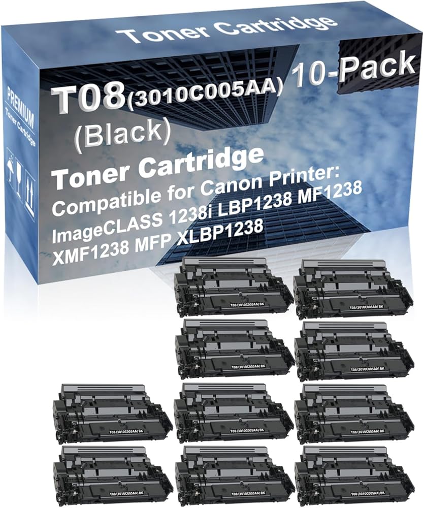 10-Pack Compatible High Capacity T08 (3010C005AA) Printer Cartridge use for Canon ImageCLASS 1238i LBP1238 MF1238 XMF1238 MFP XLBP1238 Printer (Black)