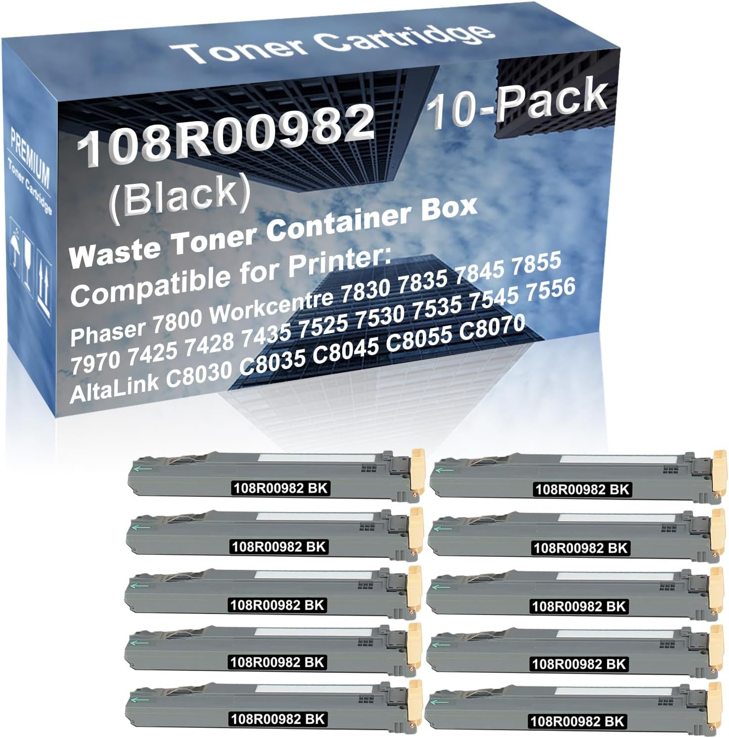 10-Pack Compatible High Capacity 108R00982 Waste Toner Container Box use for AltaLink C8030 C8035 C8045 C8055 C8070 Printer (Black)