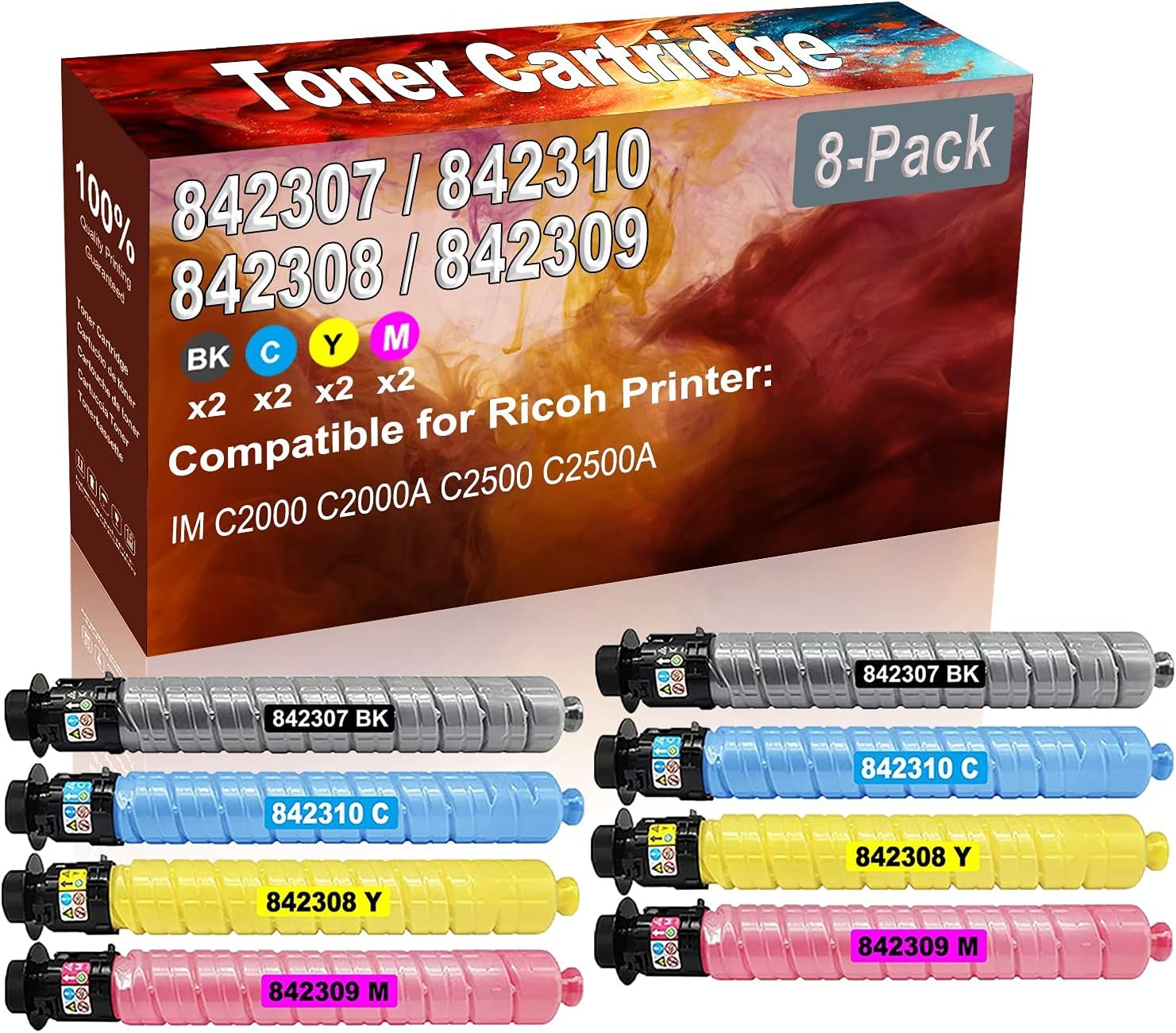 Credibility Store 8-Pack (2BK+2C+2Y+2M) Compatible High Yield 842307 842310 842308 842309 Printer Toner Cartridge use for Ricoh IM C2000 C2000A Printers