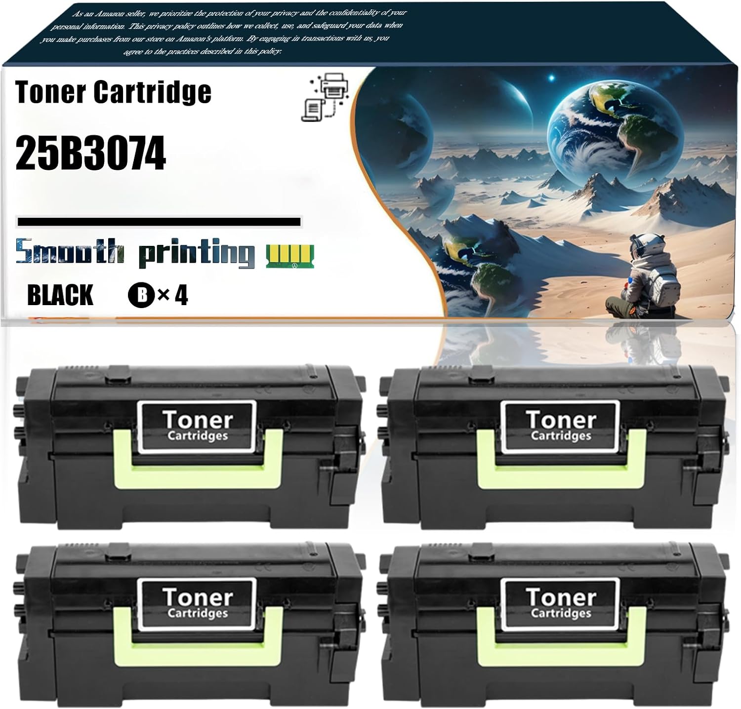 Replacement Parts Toner Cartridge 25B3074 Compatible with Lexmark M5255 M5270 XM5365 Printers, Contains Chip and Clear Printing (4 Pack Black)
