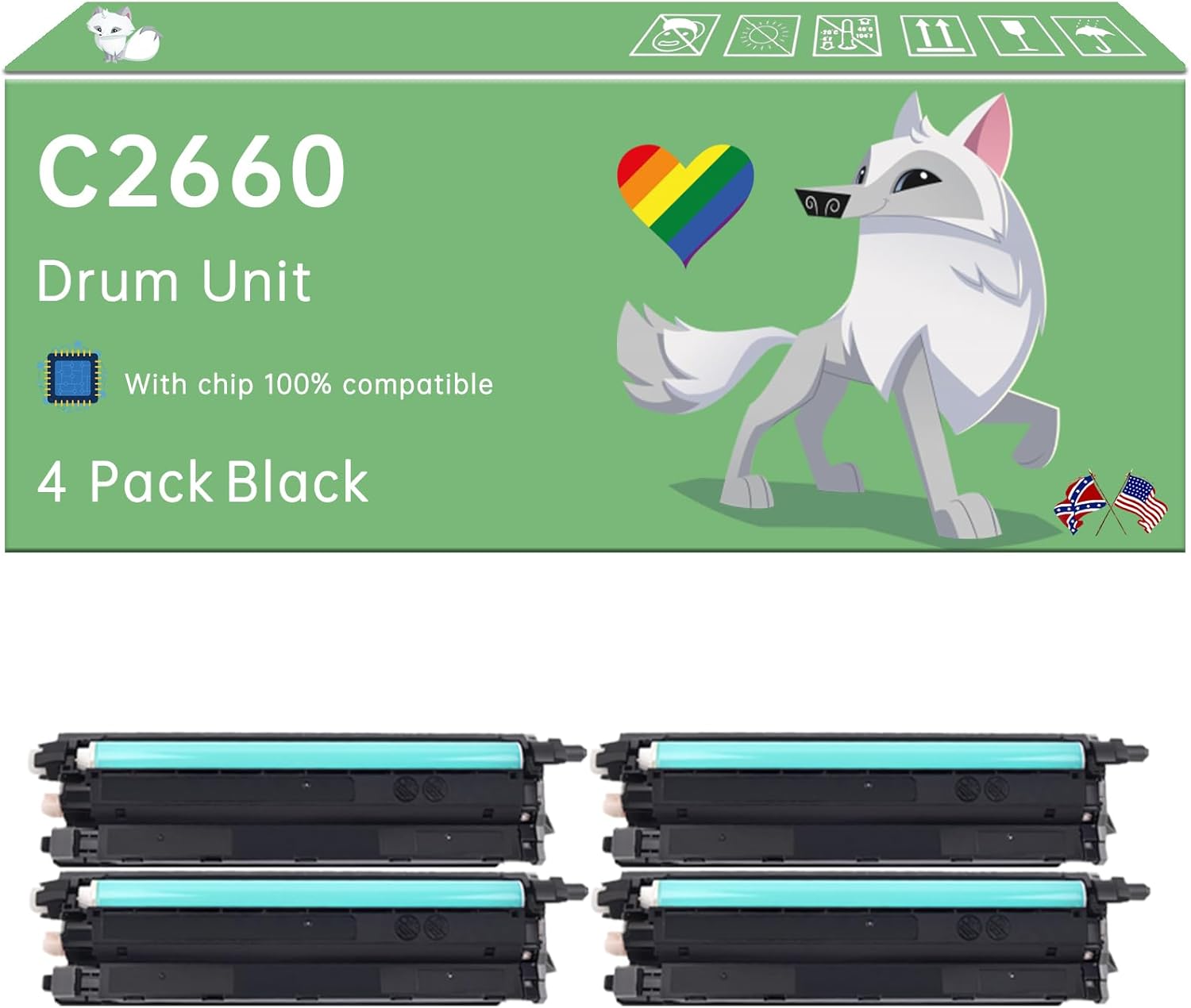 Compatible with Dell C2660 Drum Unit Work for Dell C2660dn C2665dnf C3760n C3760dn C3765dnf S3840cdn Printers (4 Pack Black)