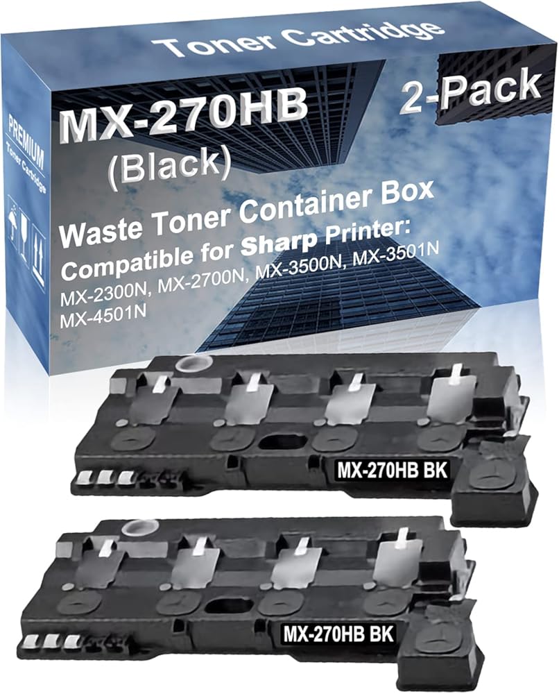 2-Pack Compatible High Capacity MX-2300N, MX-2700N, MX-3500N, MX-3501N, MX-4501N Printer Waste Toner Container Box Replacement for Sharp MX-270HB MX270HB Printer Cartridge (Black)