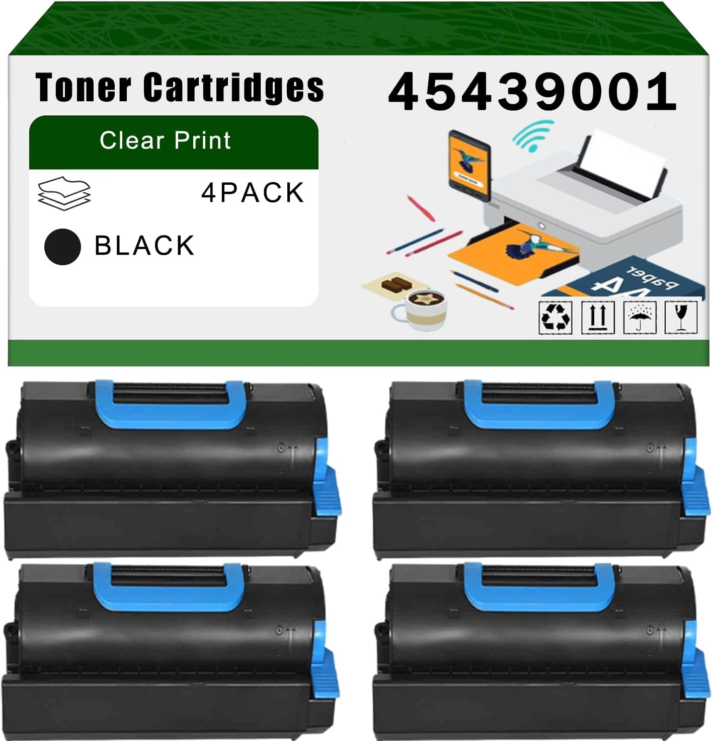 AGNNQ Compatible for Okidata OKI 45439001 Toner Cartridges B731dn Printers, High Yield 46000 Pages Bright Clear Colors (4 Pack Black)