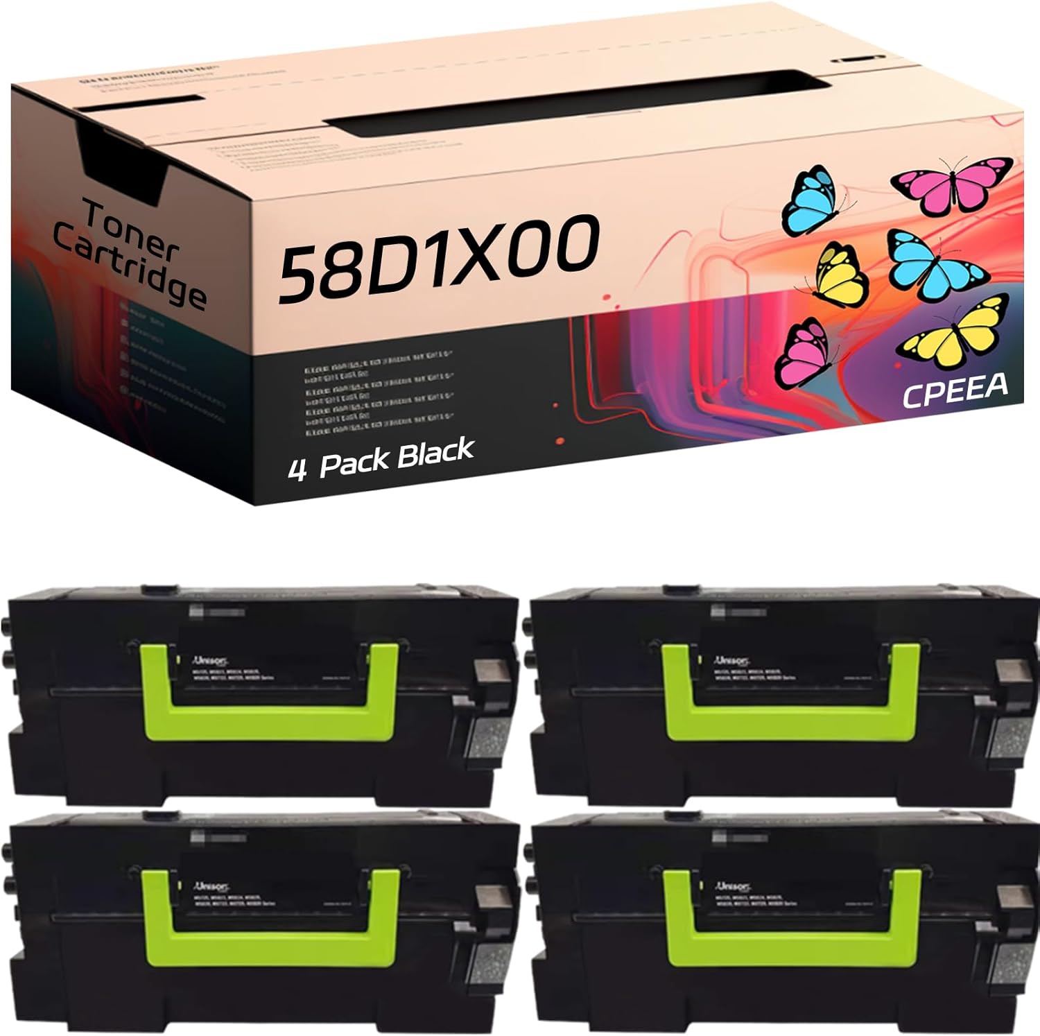 Compatible for Lexmark 58D1X00 Toner Cartridge Work for Lexmark MS823 MS821 Printers, with Chip, High Yield 35000 Pages, Clear Printing (4 Pack Black)
