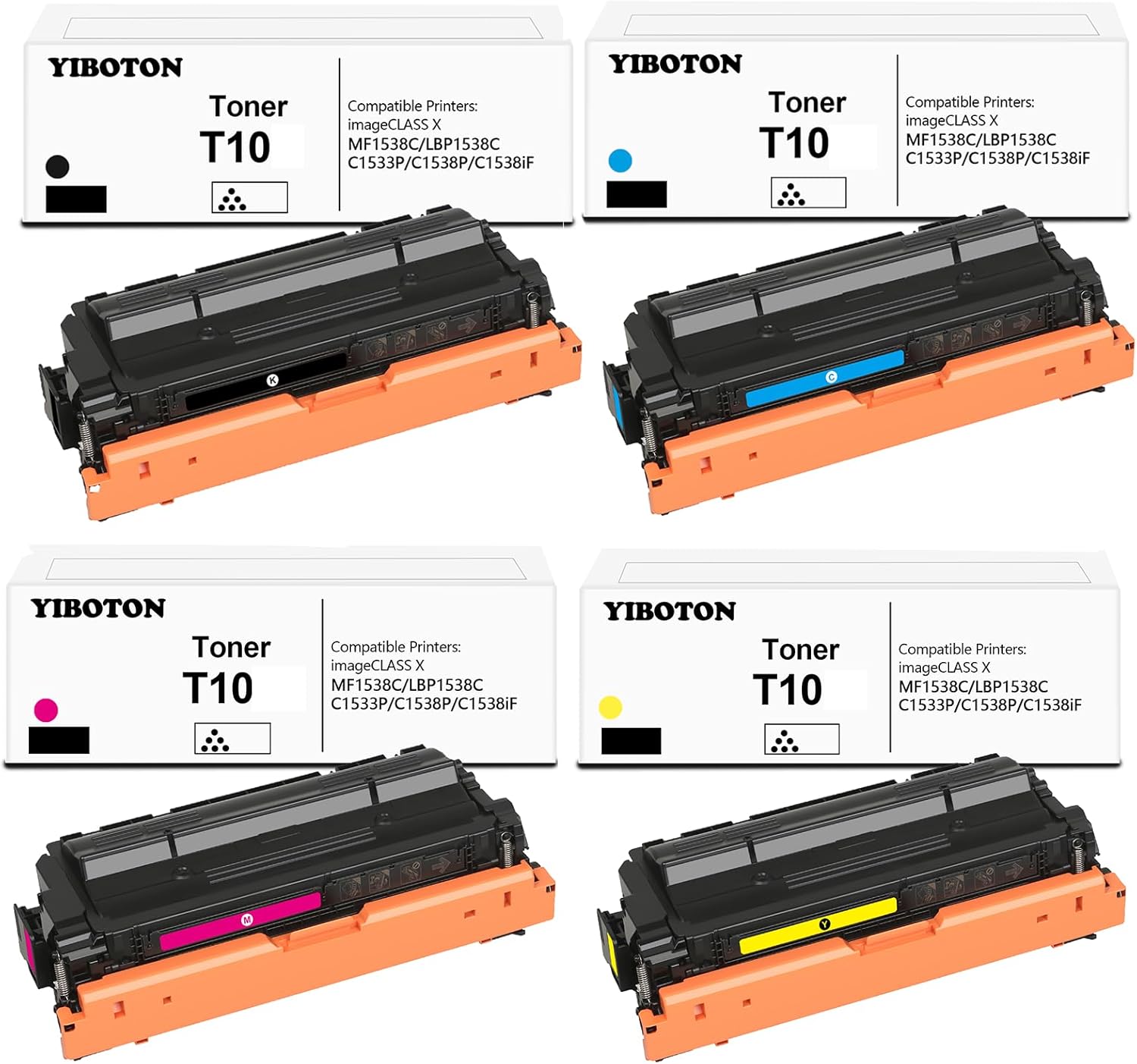 T10 T10L High-Capacity Toner Cartridge Replacement for Canon T10 T10L Toner (with New Chip) for Color imageCLASS X LBP1538C MF1538C C1533P C1538P C1538iF Printers(4 Pack)
