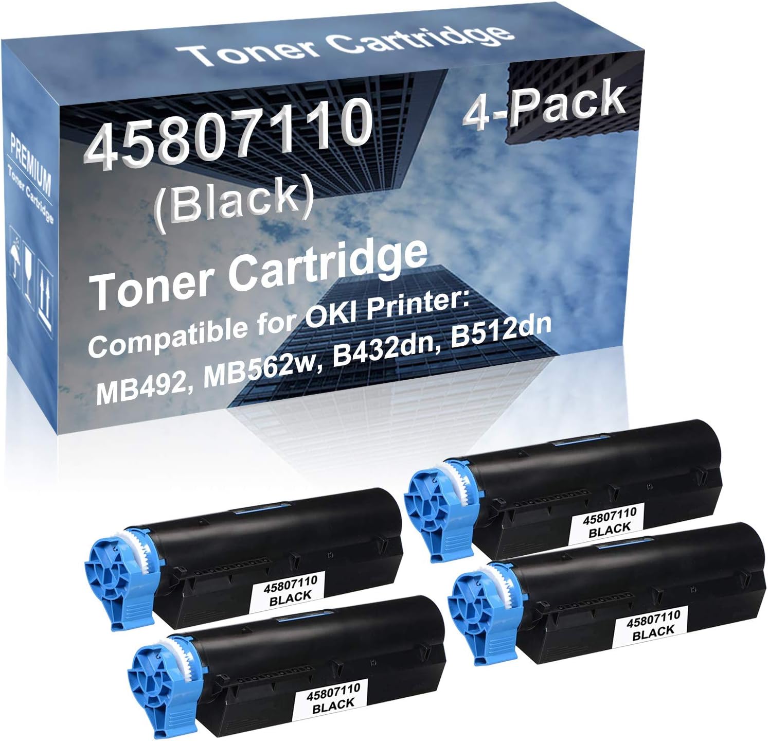 4-Pack Compatible High Capacity MB492, MB562w, B432dn, B512dn Printer Toner Cartridge Replacement for 45807110 Toner Cartridge (Black)