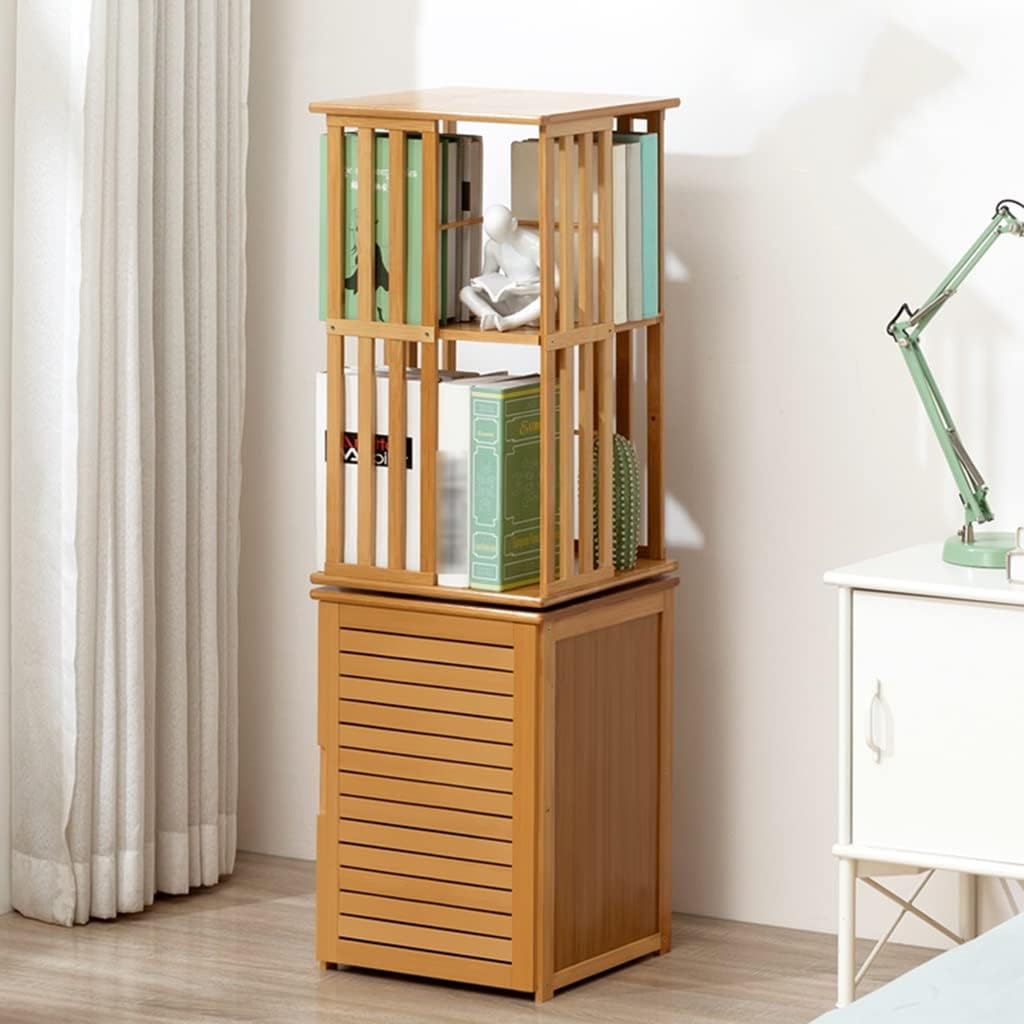 5 Layers Open Shelf Bookcases, 360° Rotating Bookcase, Wooden Frame, Modern Bookshelf Elegant Storage Display Shelves for Home Furniture (Color : Light Walnut, Size : 36 * 36 * 200cm)