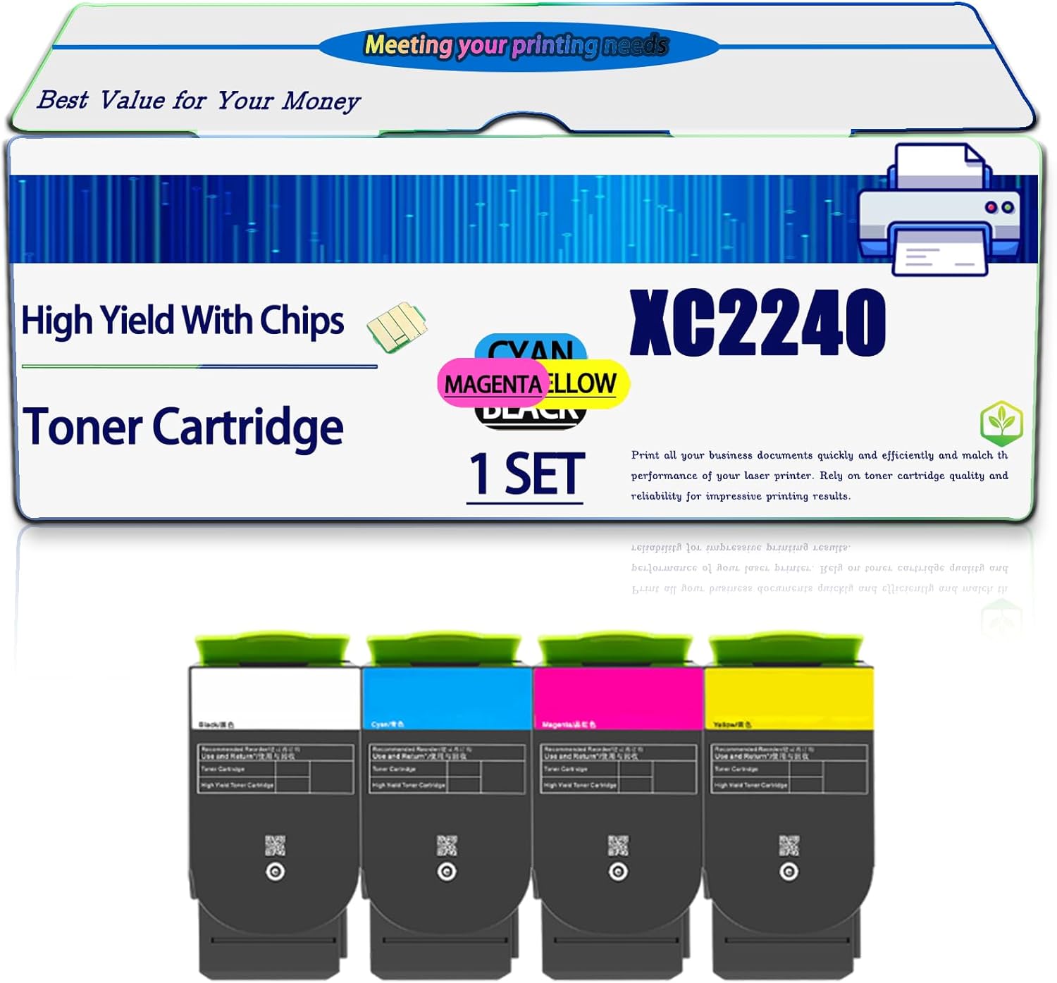 Compatible for Lexmark XC2240 XC4240 Toner Cartridge XC4240 C2240 Printers, High Yield 9000 Pages, with Chip (4-Pack BK/C/M/Y)