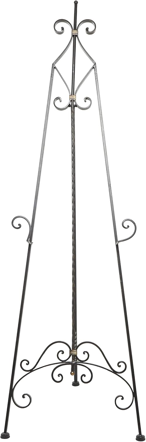 Deco 79 Metal Scroll Display Easel Tall Adjustable Floor Standing Easel with Gold Accents, Display Stand 21