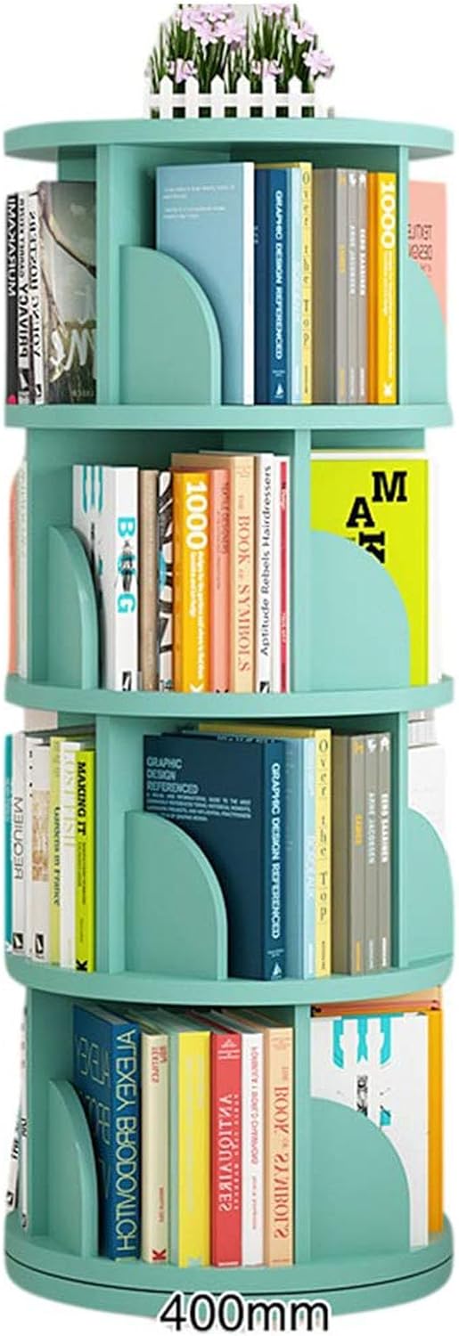 Rotating Bookshelf, 360° Revolving Bookcase Corner PVC Wood-Plastic Board Display Cabinet for Office Home Living Room Study