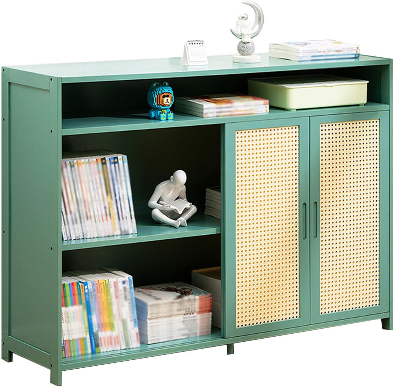 HUHJYUGE Bookshelf with Storage Cabinet, 3 Tier Floor Standing Bookcase Storage Rack, Storage Organizer Bookcase with 3/4 Sliding Doors, for Entryway Living Room Use (B 117cm)