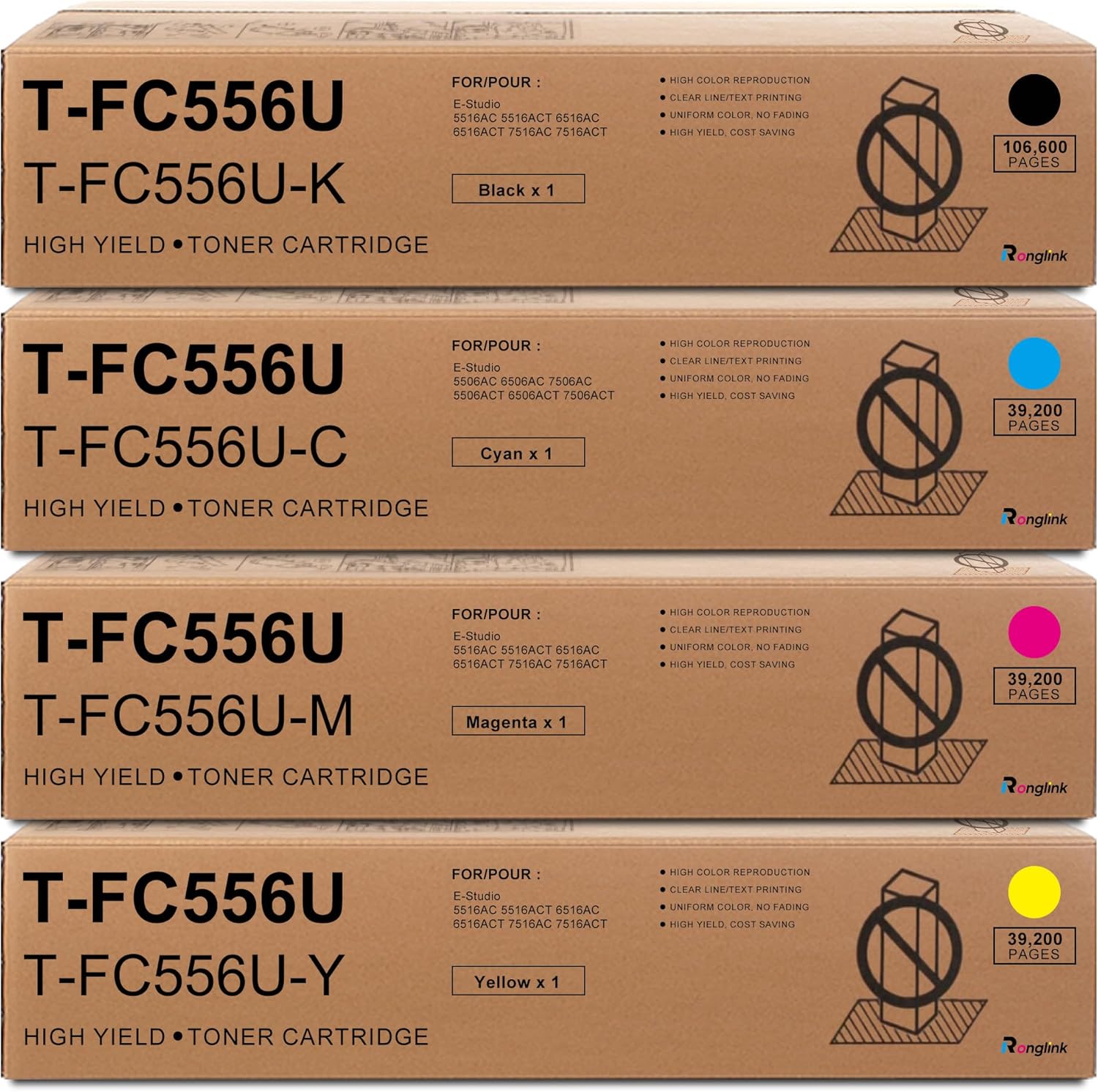 T-FC556U Toner Cartridge Replacement for Toshiba TFC556U T-FC556U-K T-FC556U-C T-FC556U-M T-FC556U-Y Toner Cartridges for E-Studio 5506AC 6506AC 7506AC 5506ACT 6506ACT 7506ACT Printer (4-Pack, KCMY)