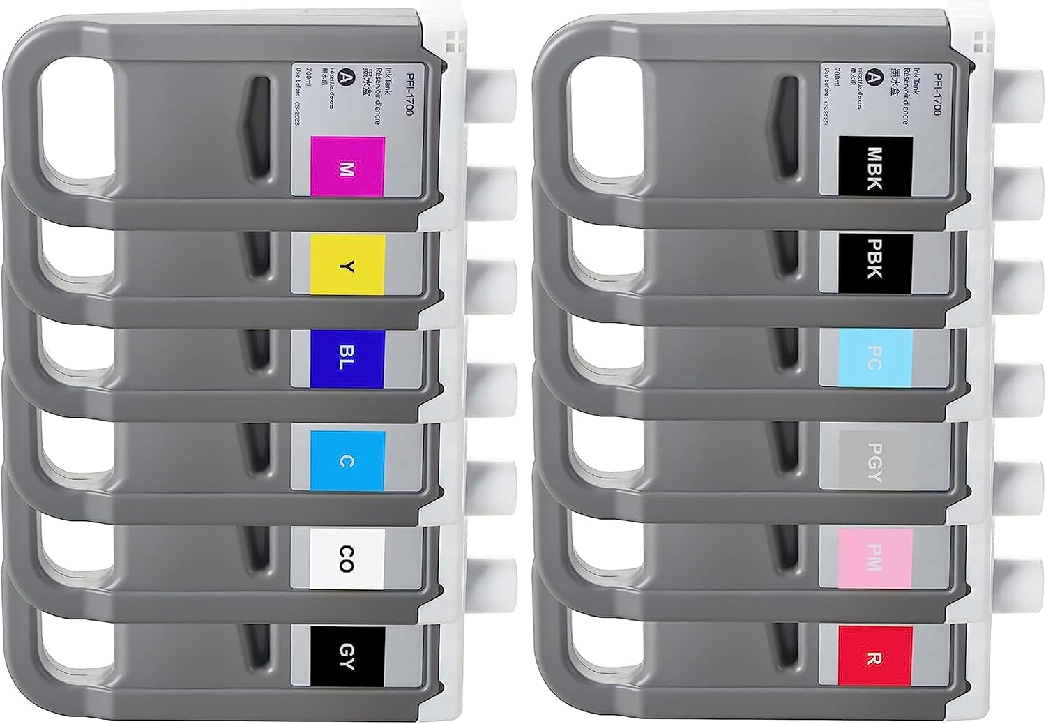 PFI-1700 Ink Cartridge 12 Pack Replacement for Canon PFI-1700 for Canon imagePROGRAF Pro2000,2100 Pro 4000s,4100,6000s,6100,6100S,4100S (MBK PBK C M Y R GY B PGY PC PM CO 12-Pack Pigment Ink)