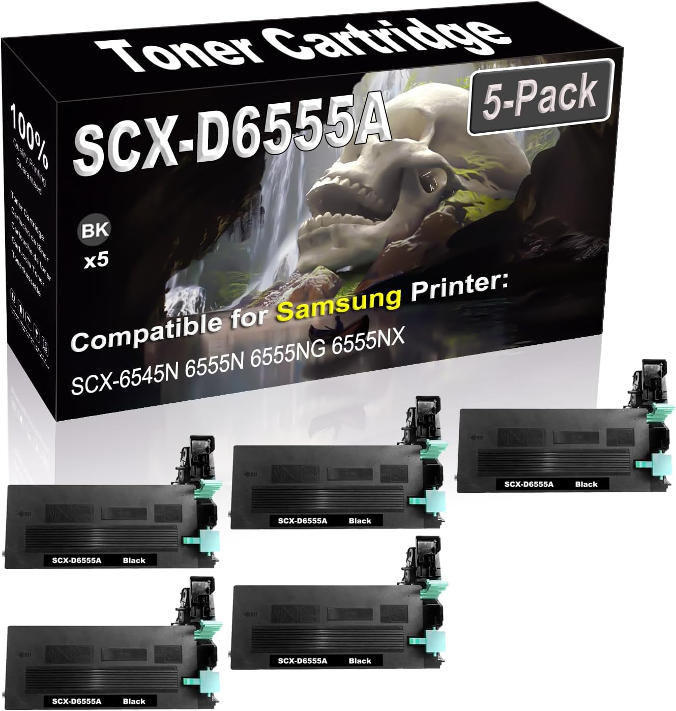 5-Pack (Black) Compatible High Yield SCX-D6555A Laser Printer Toner Cartridge use for Samsung SCX-6545N 6555N 6555NG 6555NX Printer