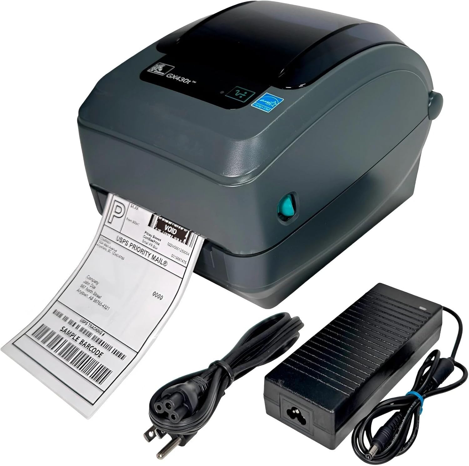 Zebra GX430T Thermal Transfer Barcode Printer 300 dpi USB Serial GX43-102510-000, Bundle with AC Adapter