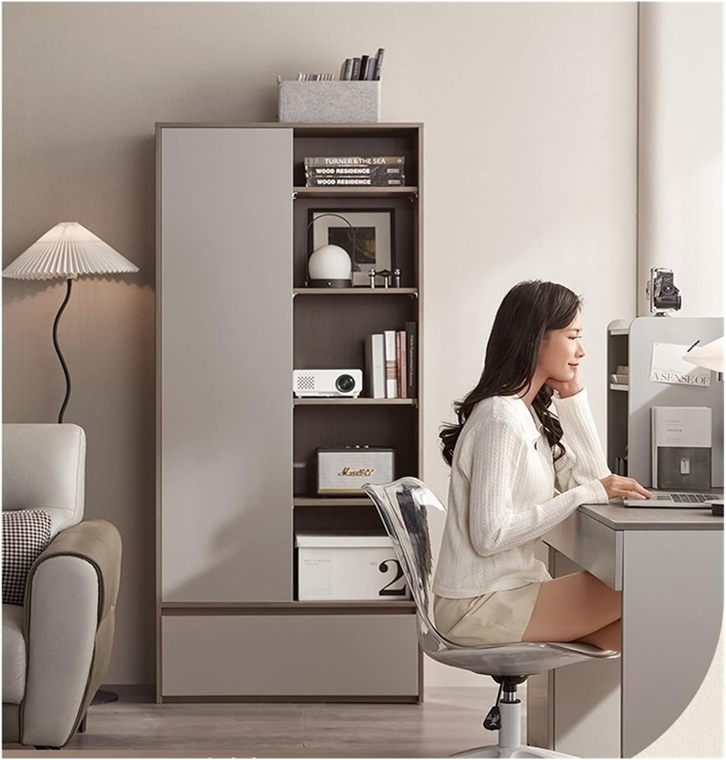 Bookcase Floor Combination Cabinet with Door Locker for Living Room Household MINGPING (Color : B 79x35x180cm)