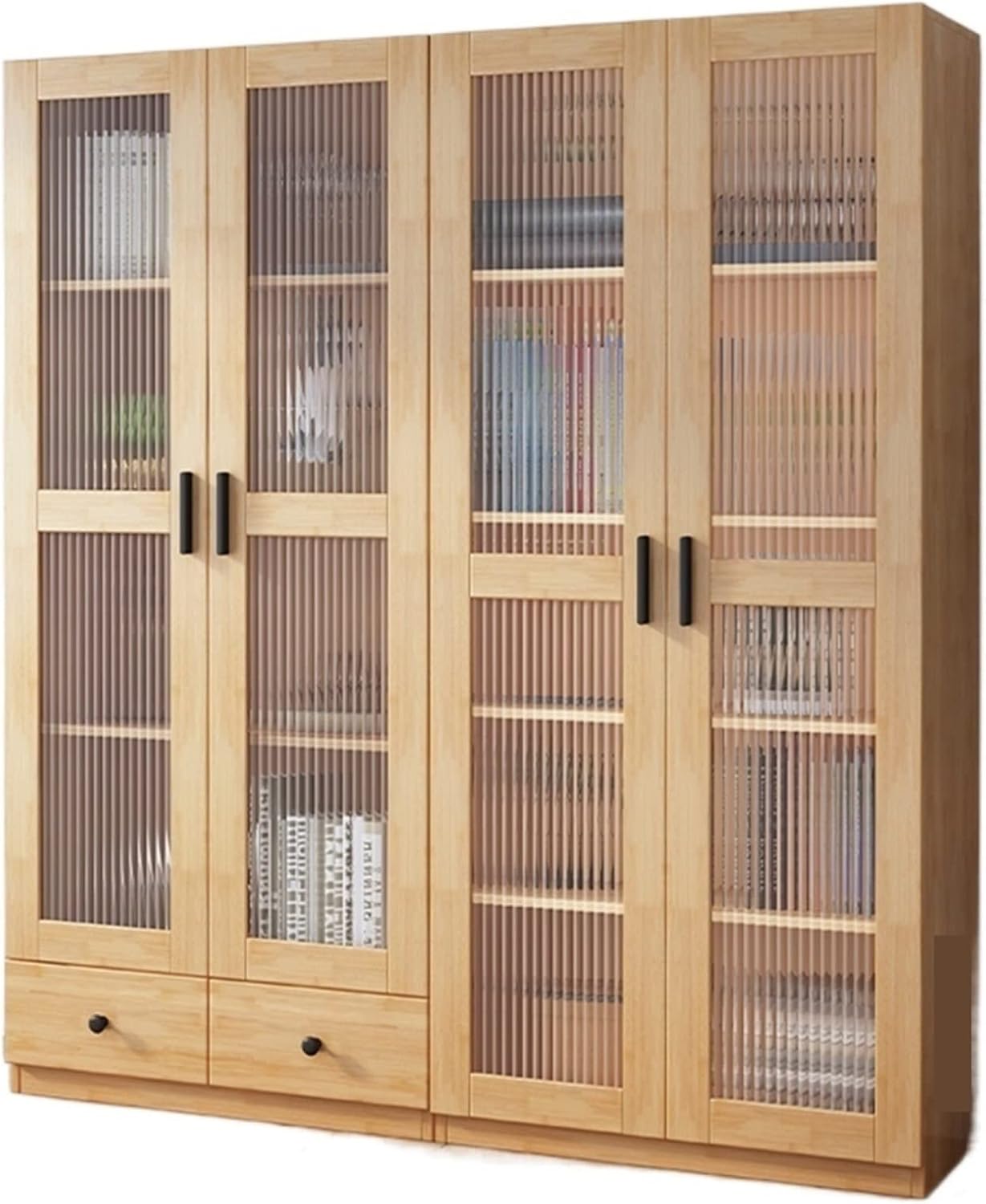 Solid Wood Bookcase, Combined Floor-to-Ceiling Lockers with Glass Doors, Simple Lockers for Living Room MINGPING (Color : Log Color 160x35x182cm)