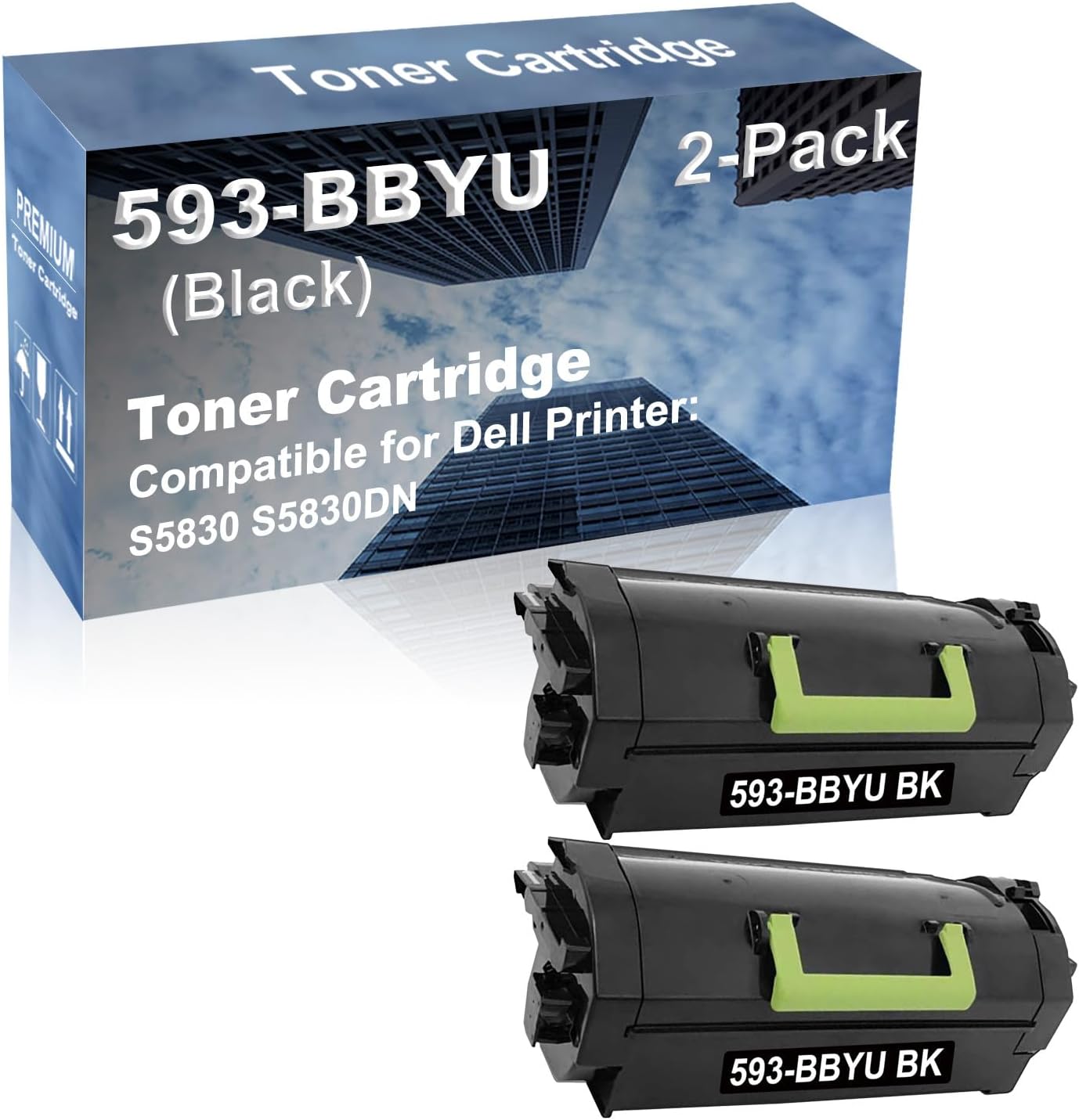 2-Pack Compatible High Capacity 593-BBYU Imaging Toner Cartridge use for Dell S5830 S5830DN Printer (Black)