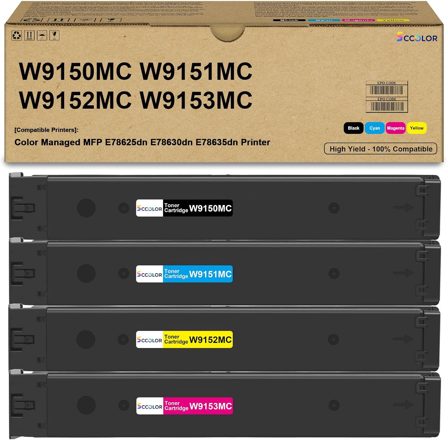 SPLENDIDCOLOR W9150MC Toner Cartridge Compatible W9150MC W9151MC W9152MC W9153MC Toner Cartridge Replacement for Color Managed MFP E78625dn E78630dn E78635dn Printer