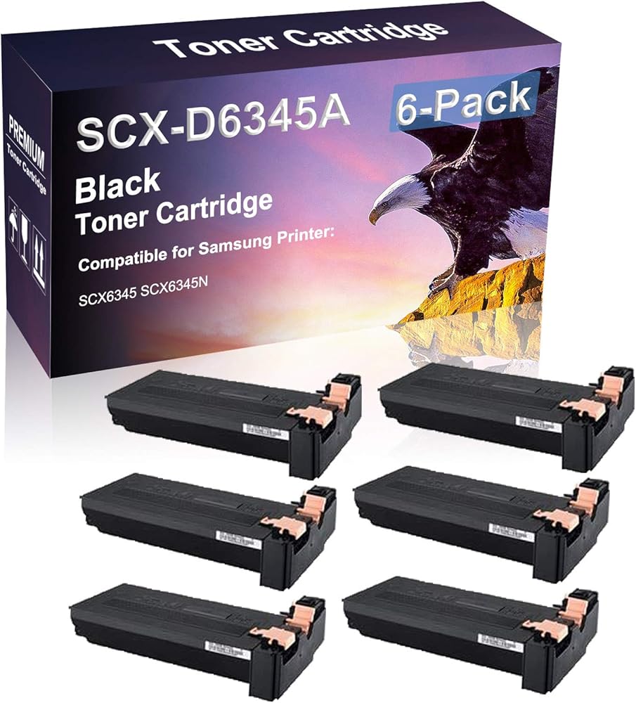 6 Pack (Black) Compatible Laser Printer Cartridge (High Yield) Replacement for Samsung D6345A SCX-D6345A Imaging Cartridge use for Samsung SCX6345 SCX6345N Printer