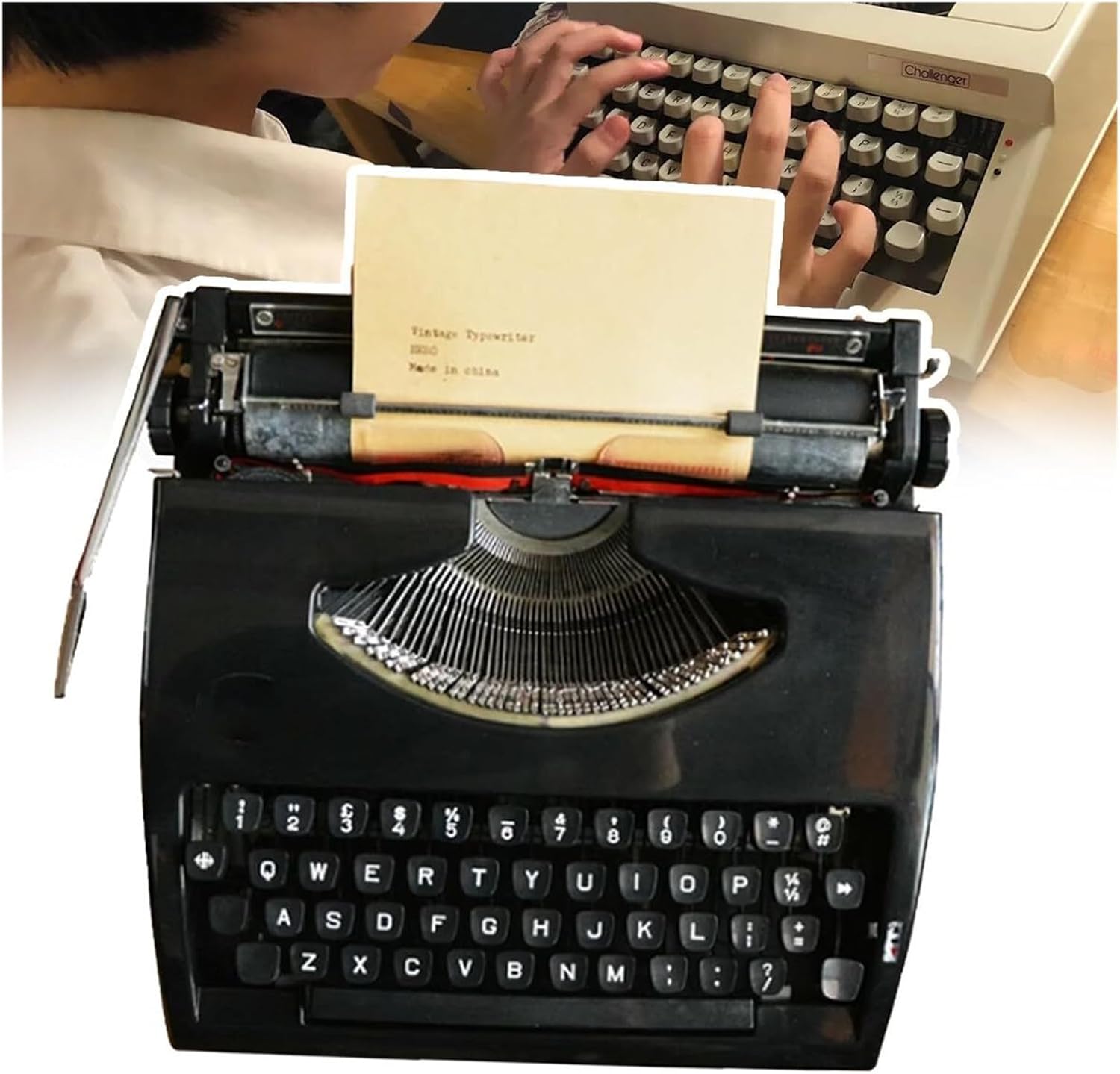 Antique Typewriter Model,Classic Manual Model,No Power Supply Required,Two-Color Printing,with Ribbons,for Home, Cafe Bar, Wine Cabinet(Black)