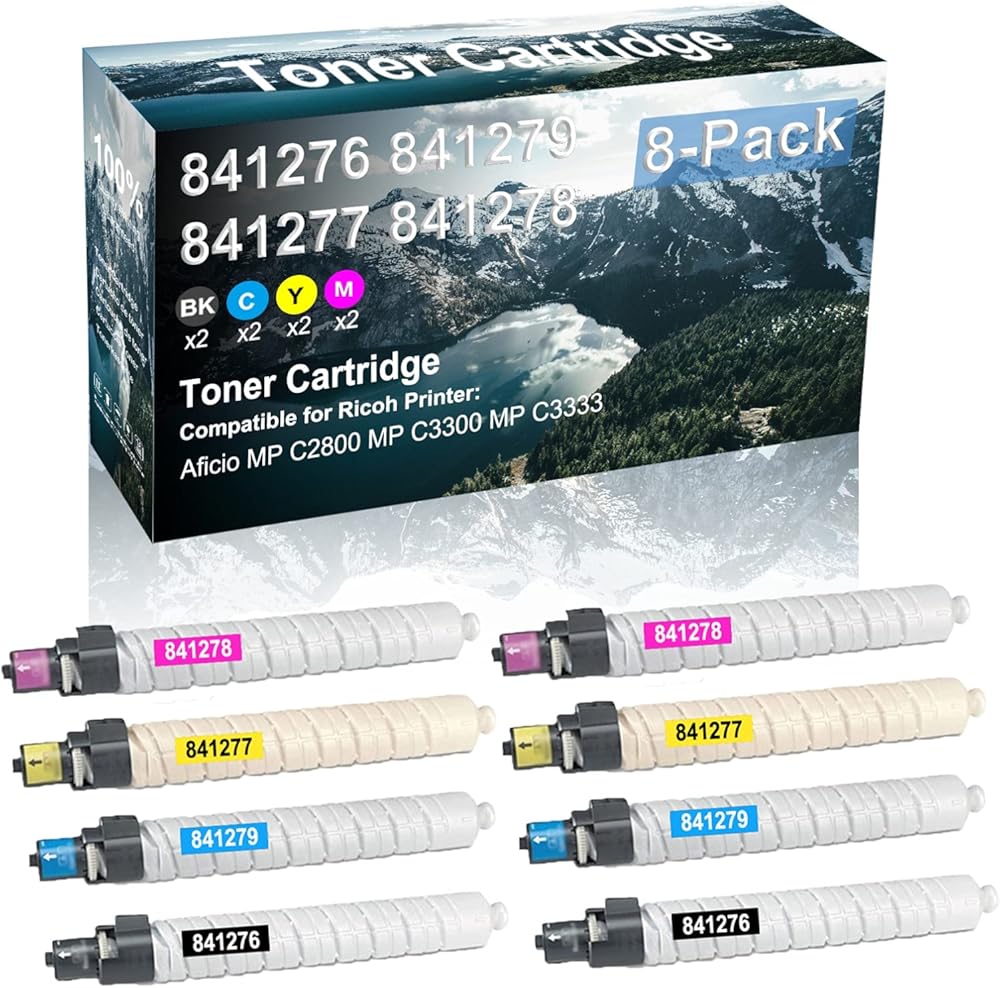 Credibility Store 8 Pack (BK+C+Y+M) Compatible (High Yield) Aficio MP C2800 MP C3300 MP C3333 Printer Toner Cartridge Replacement for Ricoh 841276 841279 841277 841278 Toner Cartridge