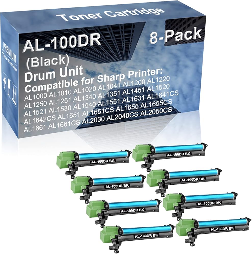 8-Pack Compatible AL-100DR Drum Kit use for Sharp AL1000 AL1010 AL1020 AL1041 AL1200 AL1220 AL1250 AL1251 AL1340 Printer (Black)