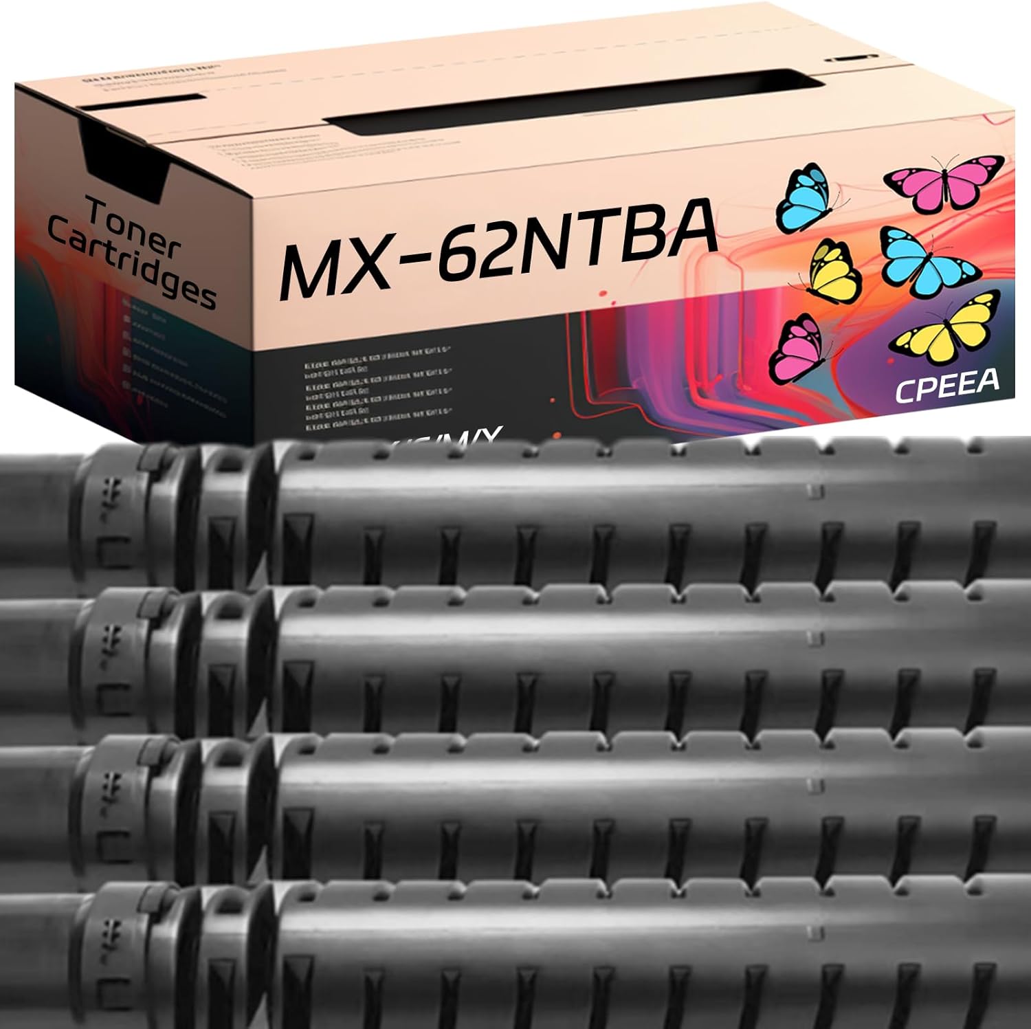 CPEEA Compatible for Sharp MX-62NTBA MX-75NTCA MX-75NTMA MX-75NTYA Toner Cartridges Work for Sharp MX-6500N MX-7500N MX-8090N Printers (4-Pack BK/C/M/Y)
