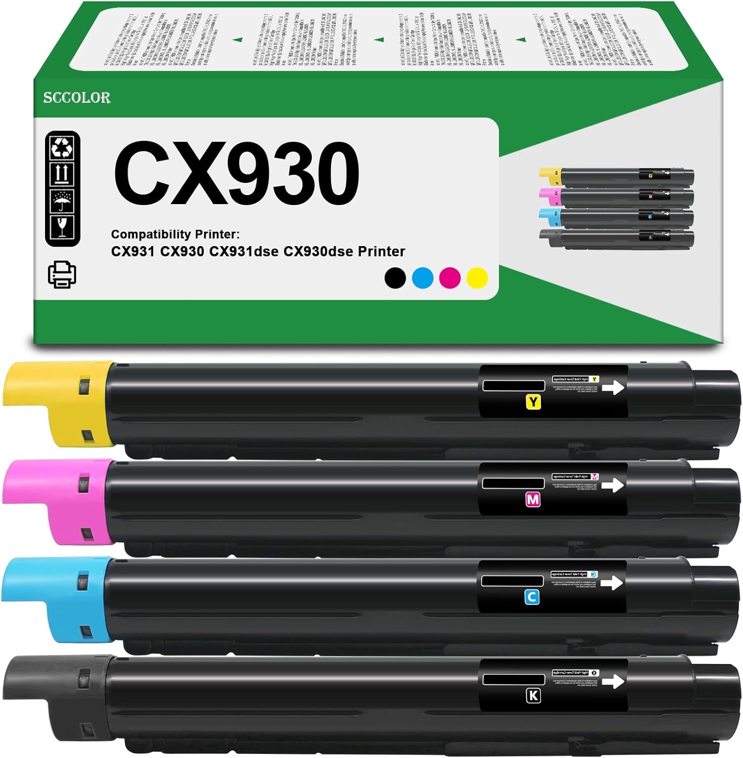 SCCOLOR CX931 CX930 Toner Cartridge High Yield Replacement for Lexmark CX931 CX930 CX931dse CX930dse Printer,85D00Y0 85D00K0 85D00C0 85D00M0 Toner Cartridge Black Cyan Magenta Yellow 4-Pack