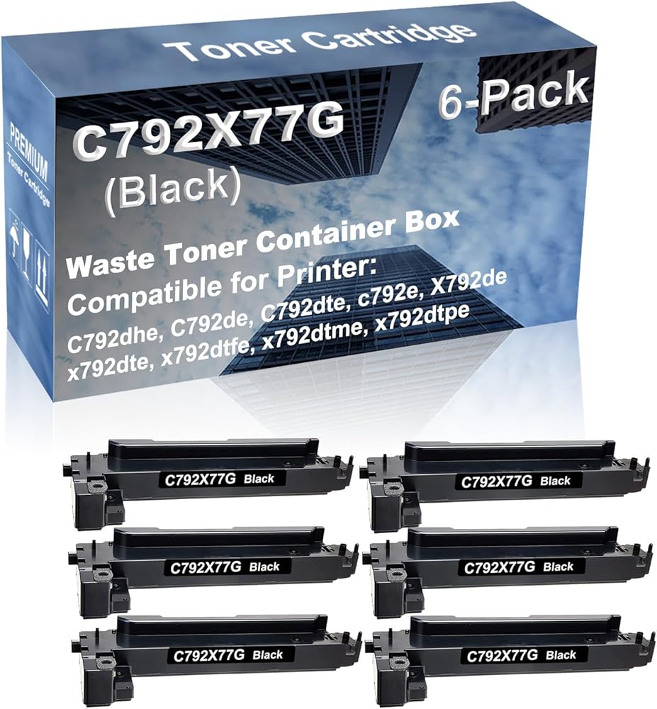 6-Pack Compatible High Capacity C792X77G Printer Waste Toner Container Box use for Lexmark c792e, X792de, x792dte Printer (Black)