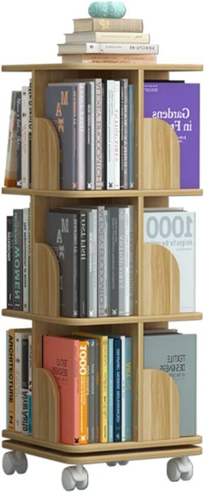 Rotating Bookshelf, with a Foot Wheel of 360° Solid Rotating Bookshelf, Children's Picture Book Book Simple Bookcase, Cultivate Children's Interest in Reading, Hands-on Ability (Brown 3 layers(106cm))