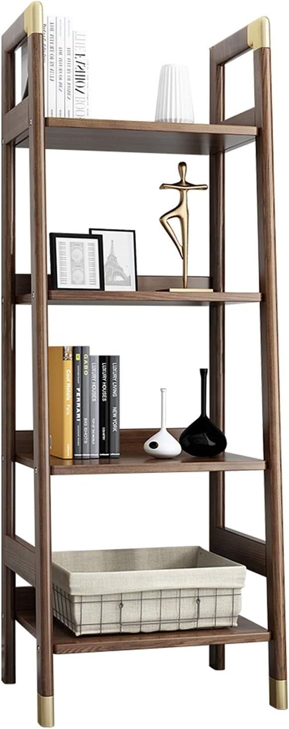 BINGQIAN Standing Bookcase 4-Shelf Open Bookcase Organizer with Solid Wood Frame Ladder Bookshelf,W 16.9in ×H 53.5in× D 16.3