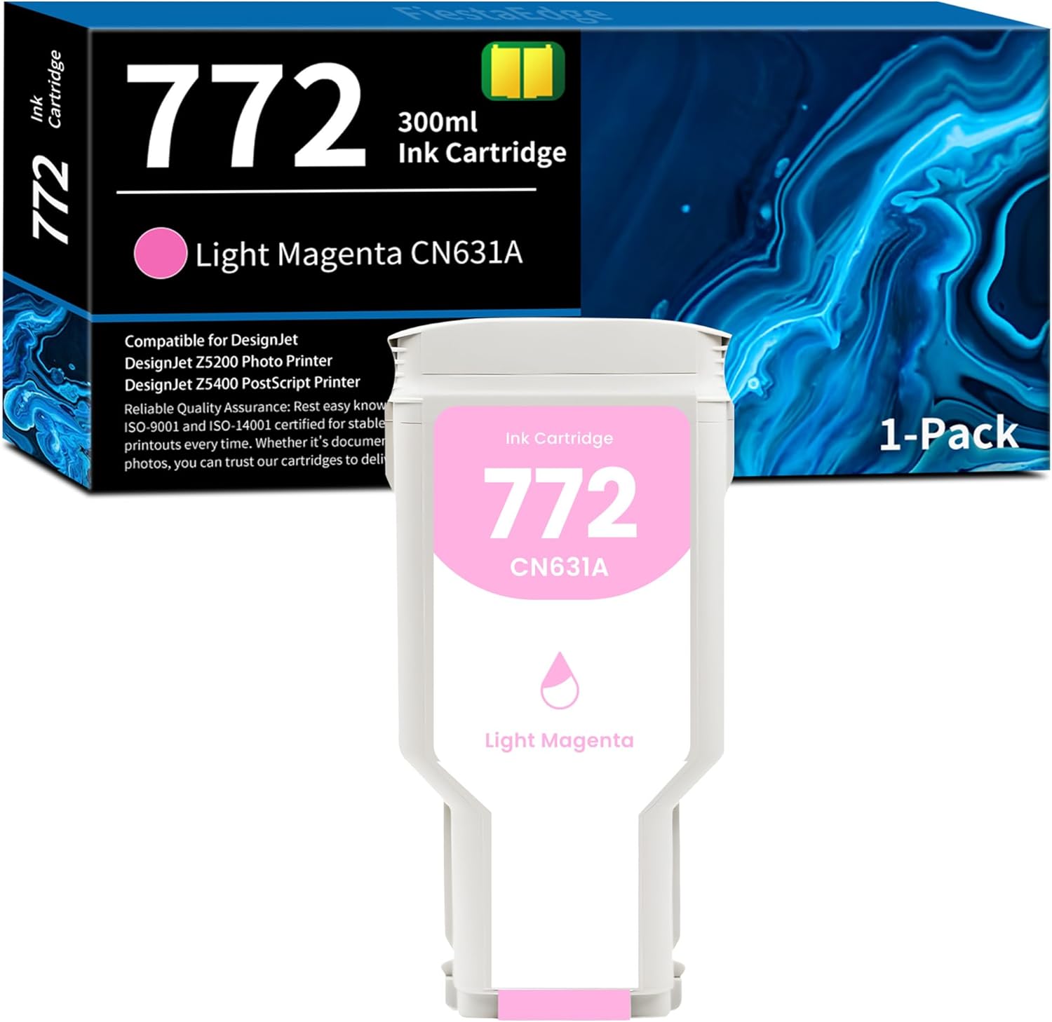 FiestaEdge 772 Light Magenta 300ml CN631A Ink Cartridge Replacement for HP 772 CN631A Ink for DesignJet Z5200 Z5400 Printer Ink, 1 Pack