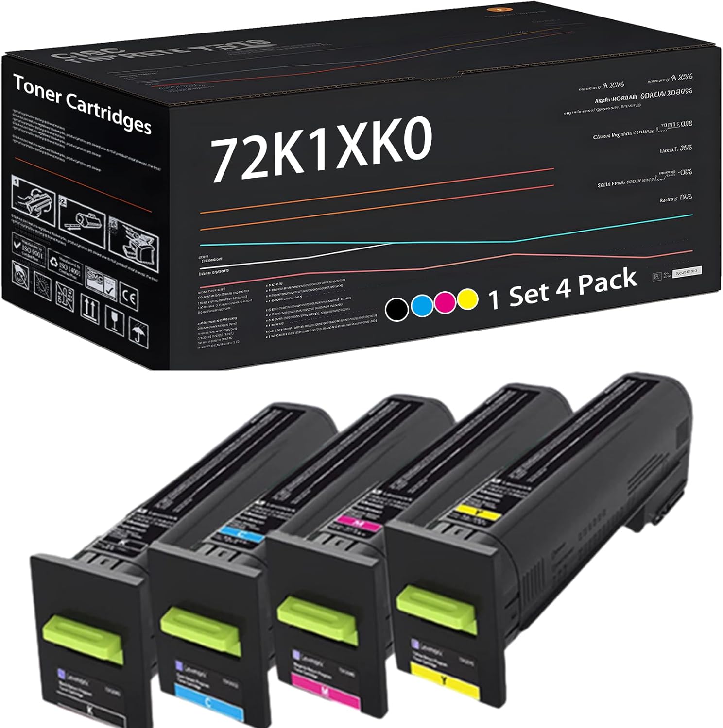 UVUMB 72K1XK0 Toner Cartridges Compatible for Lexmark CS820de CS820dte CS820dtfe CX820de CX820dtfe Printers, with Chip, High Yield 43000 Pages, High-Definition Printing (4-Pack BK/C/M/Y)