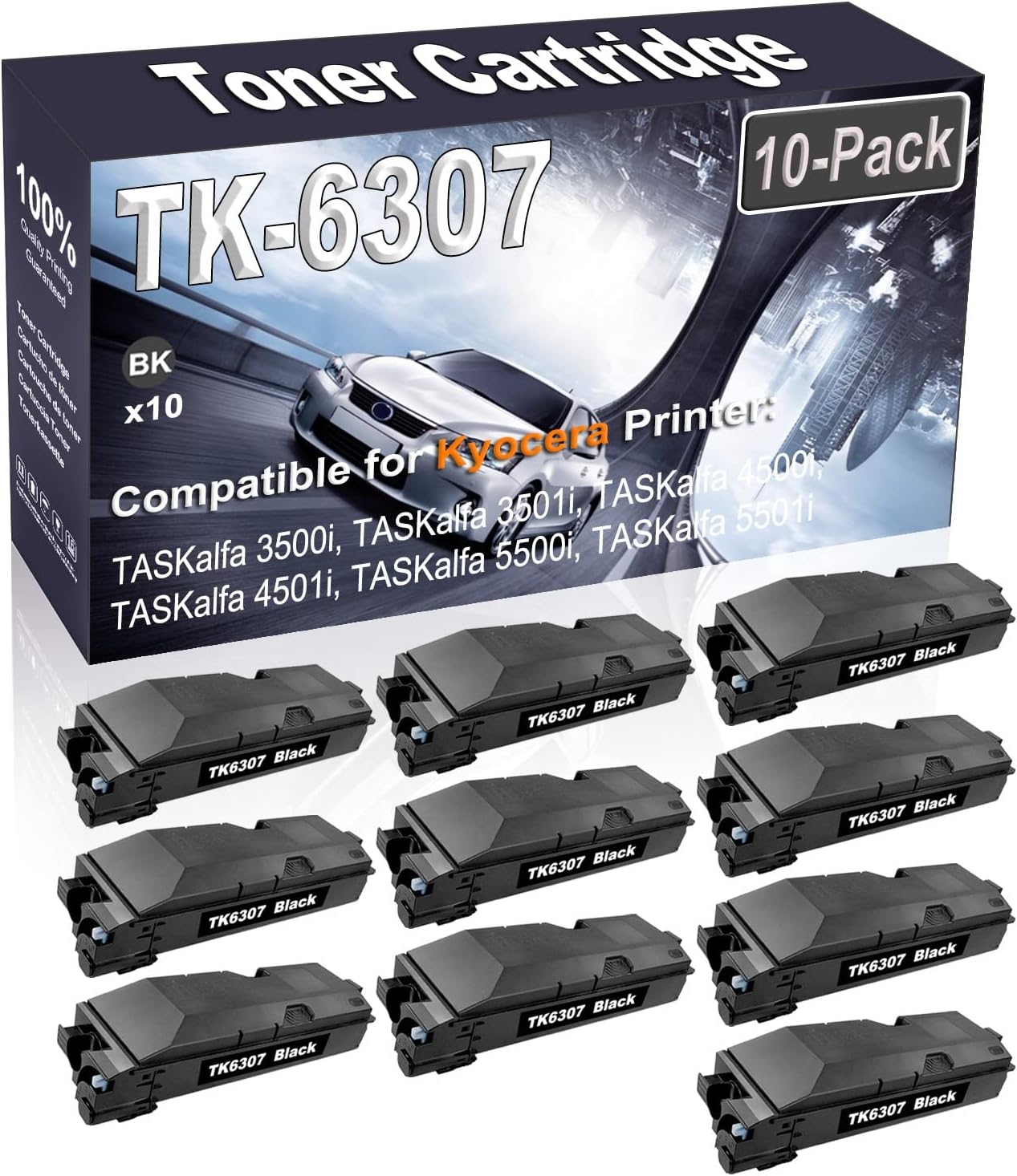 Kolasels 10-Pack (Black) Compatible TASKalfa 3500i 3501i 4500i 4501i 5500i 5501i Laser Printer Cartridge (High Capacity) Replacement for Kyocera TK6307 TK-6307 | TK-6307K 1T02LH0US0 Printer Cartridge