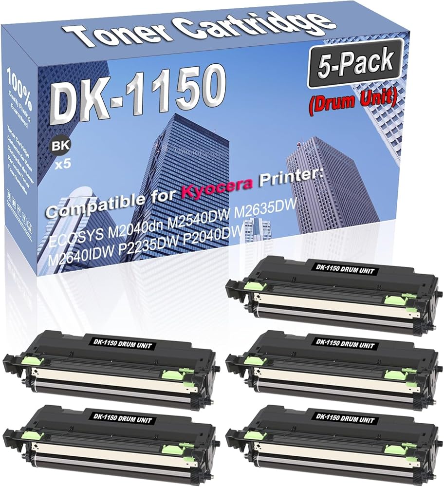 Credibility Store 5-Pack (Black) Compatible High Capacity DK-1150 DK1150 (302RV93140) Drum Unit Used for Kyocera ECOSYS M2040dn M2540DW M2635DW M2640IDW P2235DW P2040DW Printer